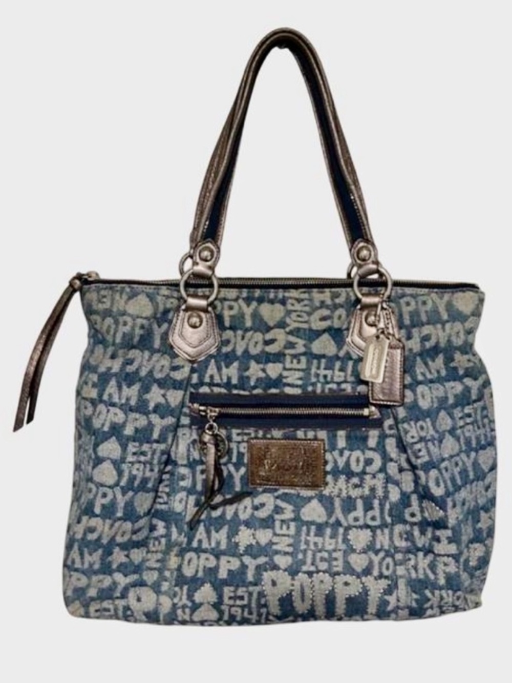 COACH VTG Poppy Denim Signature Wordblock Glam Tote Bag 16988 Vintage Y2K RARE